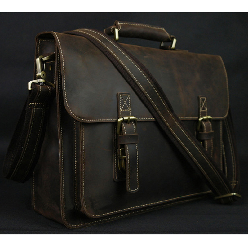 Laptop Bag Leather 15 - Vintage Crazy Horse Genuine Leather Men