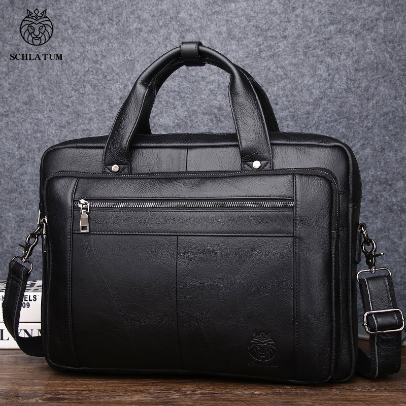 Laptop Bag Leather 15 - SCHLATUM Genuine Leather Bussiness Briefcases Black
