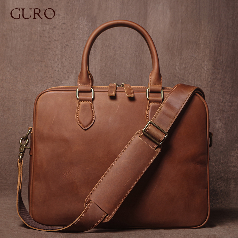 GURO Men Crazy Horse Cowhide B - Luxury Bags Laptop 评论和价格