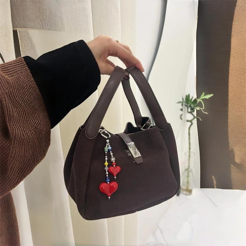 Luxury Suede Bucket Bag With S - Luxury Bags With Silver Hardware 评论和价格